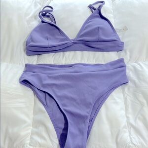 Purple Ribbed Bikini Set